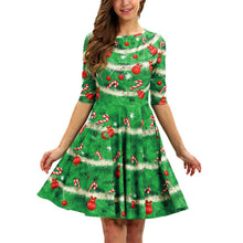 Load image into Gallery viewer, I Amo I love you - Exclusive Brand - Women&#39;s Christmas Tree Round Neck Midi Dress with Half Sleeves Ti Amo I love you
