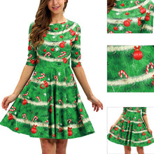 Load image into Gallery viewer, I Amo I love you - Exclusive Brand - Women&#39;s Christmas Tree Round Neck Midi Dress with Half Sleeves Ti Amo I love you
