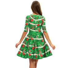 Load image into Gallery viewer, I Amo I love you - Exclusive Brand - Women&#39;s Christmas Tree Round Neck Midi Dress with Half Sleeves Ti Amo I love you
