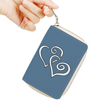 Load image into Gallery viewer, Ti Amo I love you - Exclusive Brand - Slate Blue- Double White Heart - PU Leather - Zipper Card Holder
