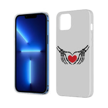 Load image into Gallery viewer, Ti Amo I love you - Exclusive Brand - Silver - Skeleton Hands with Heart  - iPhone 13 Transparent Case (2 cameras)
