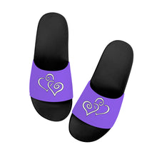 Load image into Gallery viewer, Ti Amo I love you- Exclusive Brand - Heliotrope 3 - Double White Heart - Slide Sandals - Black Soles
