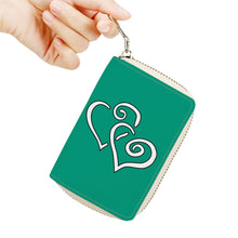 Load image into Gallery viewer, Ti Amo I love you - Exclusive Brand - Green Haze - Double White Heart - PU Leather - Zipper Card Holder
