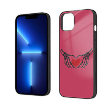 Load image into Gallery viewer, Ti Amo I love you - Exclusive Brand - Viva Magenta - Skeleton Hands with Heart  - iPhone 14 Glass Case (2 cameras)
