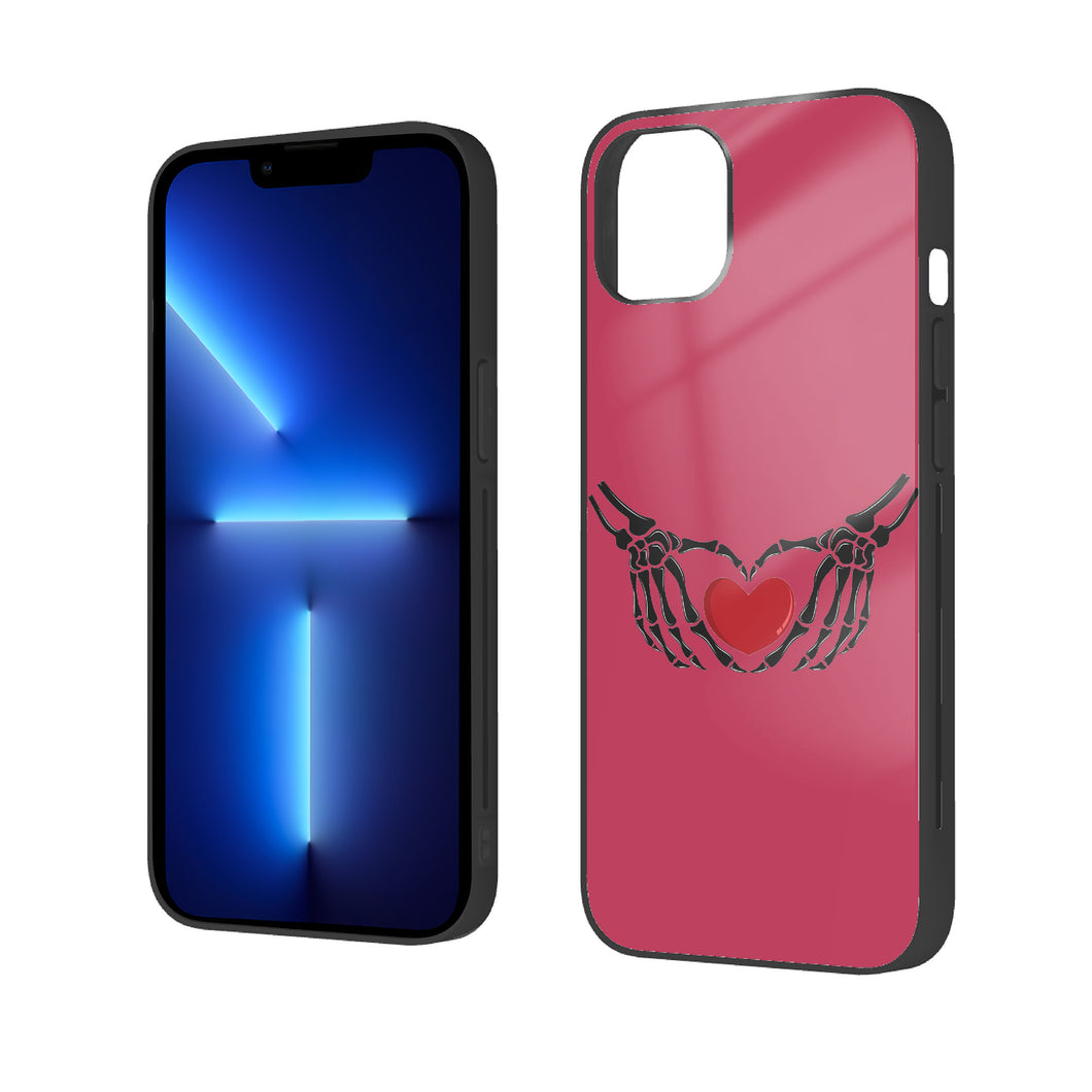 Ti Amo I love you - Exclusive Brand - Viva Magenta - Skeleton Hands with Heart  - iPhone 14 Glass Case (2 cameras)