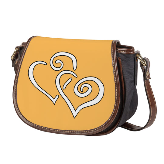 Ti Amo I love you - Exclusive Brand - Light Orange  - Double White Heart - Saddle Bag