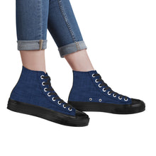 Load image into Gallery viewer, Ti Amo I love you - Exclusive Brand - Dark Blue Denim - High Top Canvas Shoes - Black  Soles
