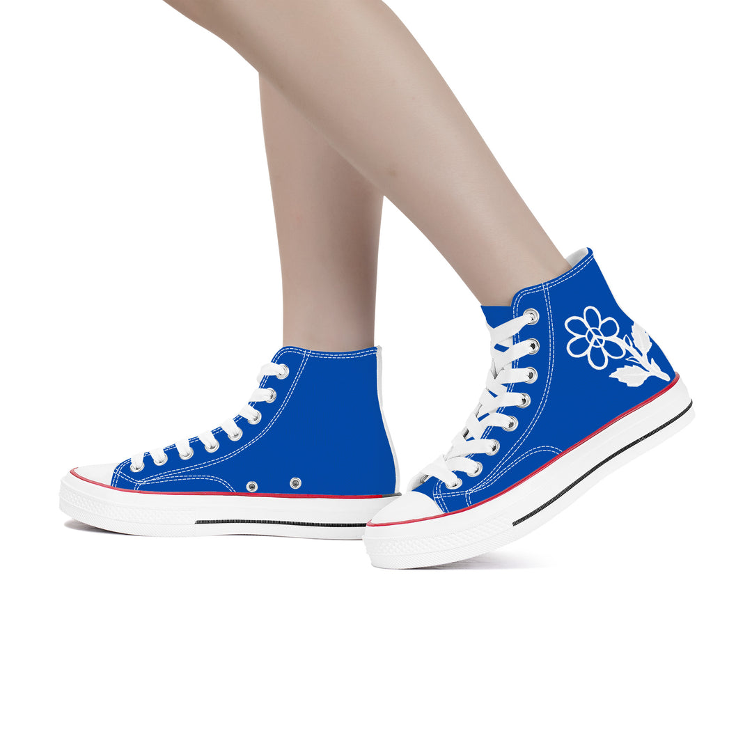 Ti Amo I love you - Exclusive Brand - Dark Blue - White Daisy - High Top Canvas Shoes - White  Soles