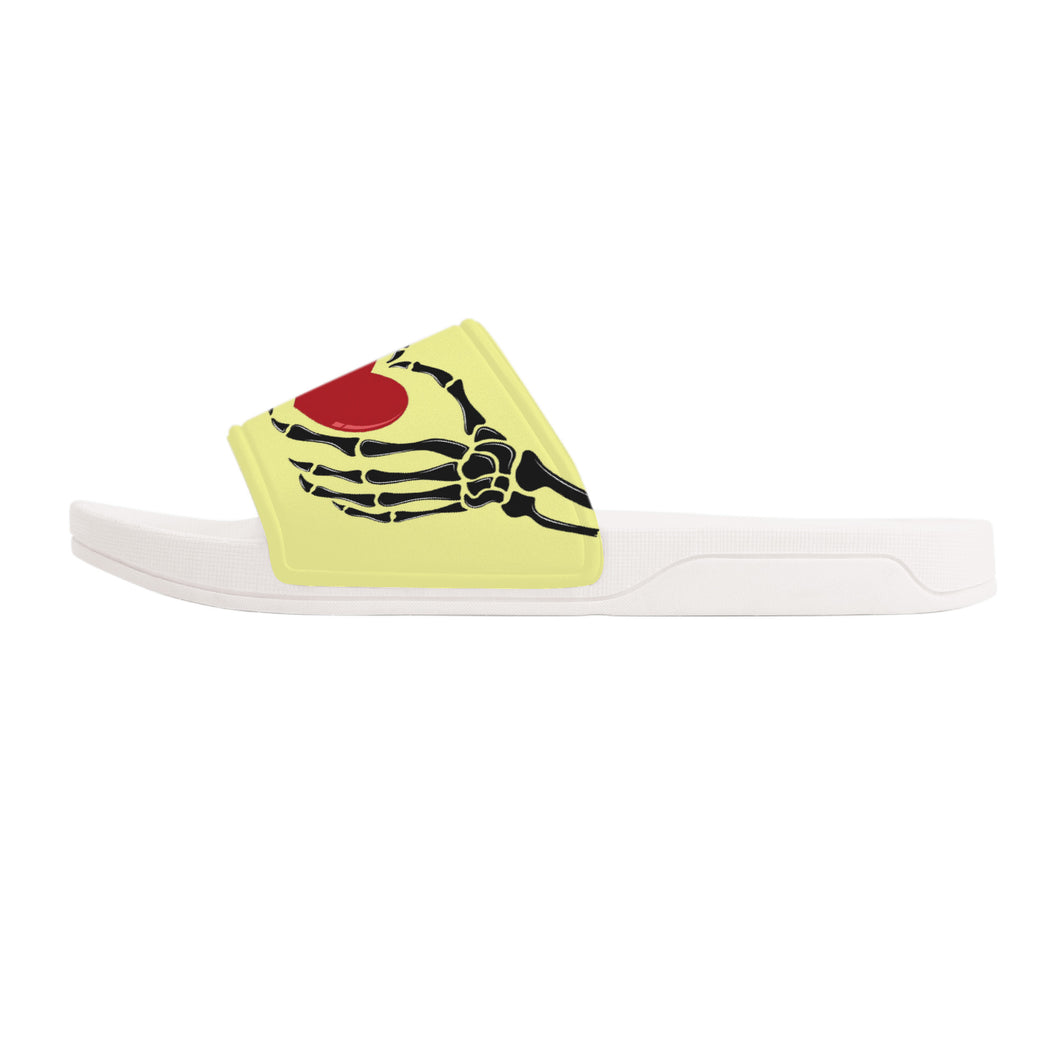 Ti Amo I love you - Exclusive Brand -Crayola Lemon Yellow - Skeleton Hands with Heart -  Slide Sandals - White Soles