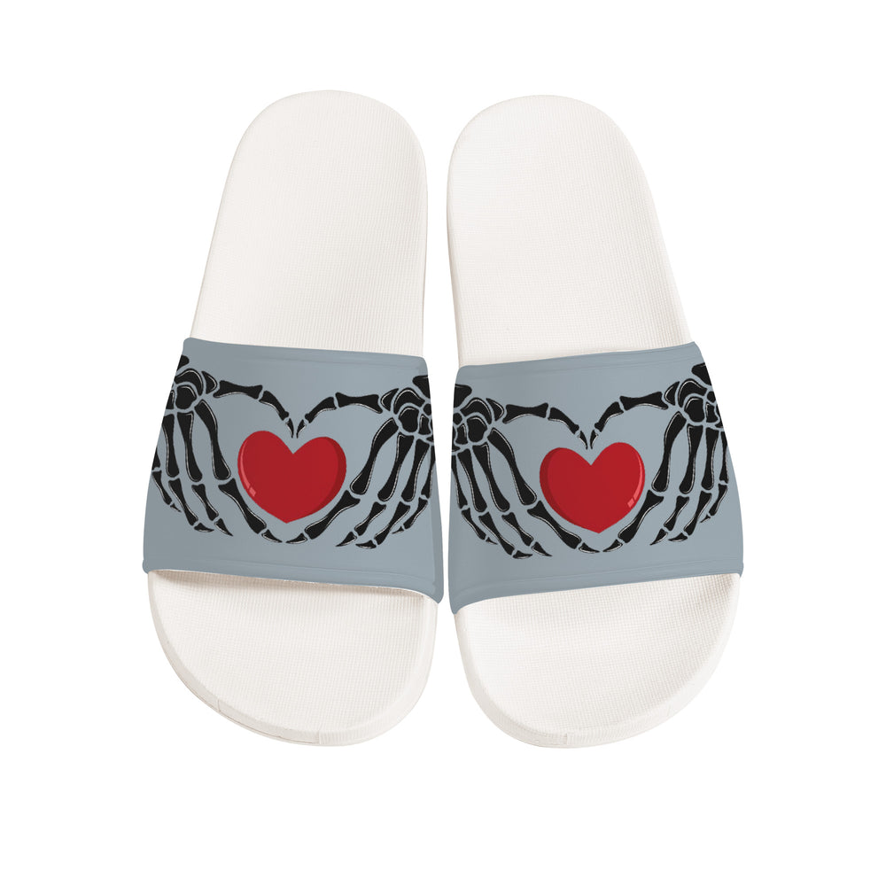 Ti Amo I love you - Exclusive Brand - Hit Gray - Skeleton Hands with Heart -  Slide Sandals - White Soles