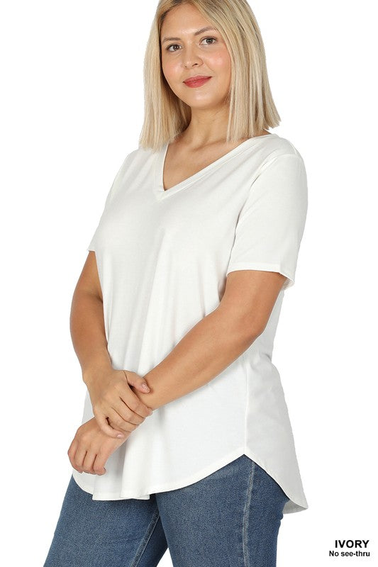 Ivory - Plus Size - Short Sleeve V-Neck Round Hem Top - Sizes 1X-2X Ti Amo I love you