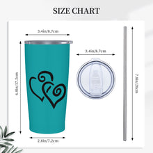 Load image into Gallery viewer, Ti Amo I love you - Exclusive Brand - Persian Green - Double Black Heart - 20oz Stainless Steel Straw Lid Cup
