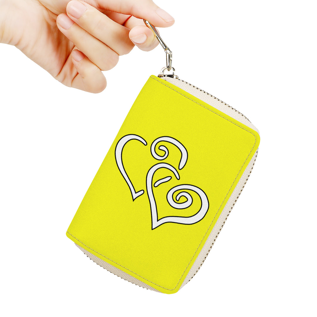 Ti Amo I love you - Exclusive Brand - Lemon - Double White Heart - PU Leather - Zipper Card Holder