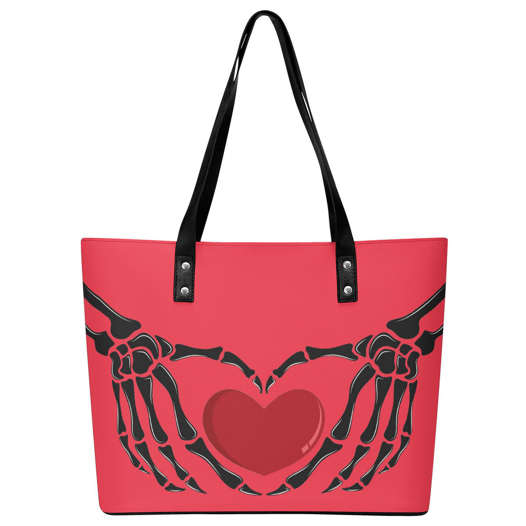 Ti Amo I love you - Exclusive Brand - Red Pink -Skeleton Hands with Heart  - Women's PU Leather Handbag