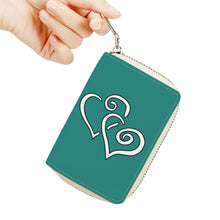 Load image into Gallery viewer, Ti Amo I love you - Exclusive Brand - Lochinvar Green - Double White Heart - PU Leather - Zipper Card Holder
