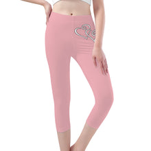 Load image into Gallery viewer, Ti Amo I love you - Exclusive Brand - Mandys Pink- Double White Heart - Womens / Teen Girls / Womens Plus Size - Capri Yoga Leggings - Sizes XS-3XL
