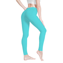 Load image into Gallery viewer, Ti Amo I love you - Exclusive Brand - Medium Turquoise Blue - White Daisy - Yoga Leggings - Sizes XS-3XL
