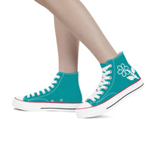 Load image into Gallery viewer, Ti Amo I love you - Exclusive Brand - Persian Green - White Daisy - High Top Canvas Shoes - White  Soles
