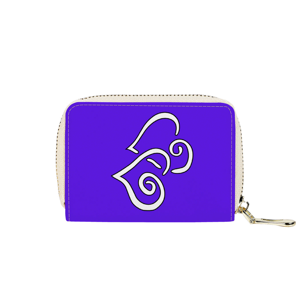 Ti Amo I love you - Exclusive Brand - Dark Purple - Double White Heart - PU Leather - Zipper Card Holder