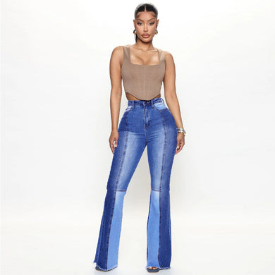 Jeans Women Stretch High Waist Dual Color Patchwork Trousers Ti Amo I love you