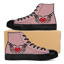 Load image into Gallery viewer, Ti Amo I love you - Exclusive Brand - Oriental Pink - Skeleton Hands with Heart - High Top Canvas Shoes - Black Soles
