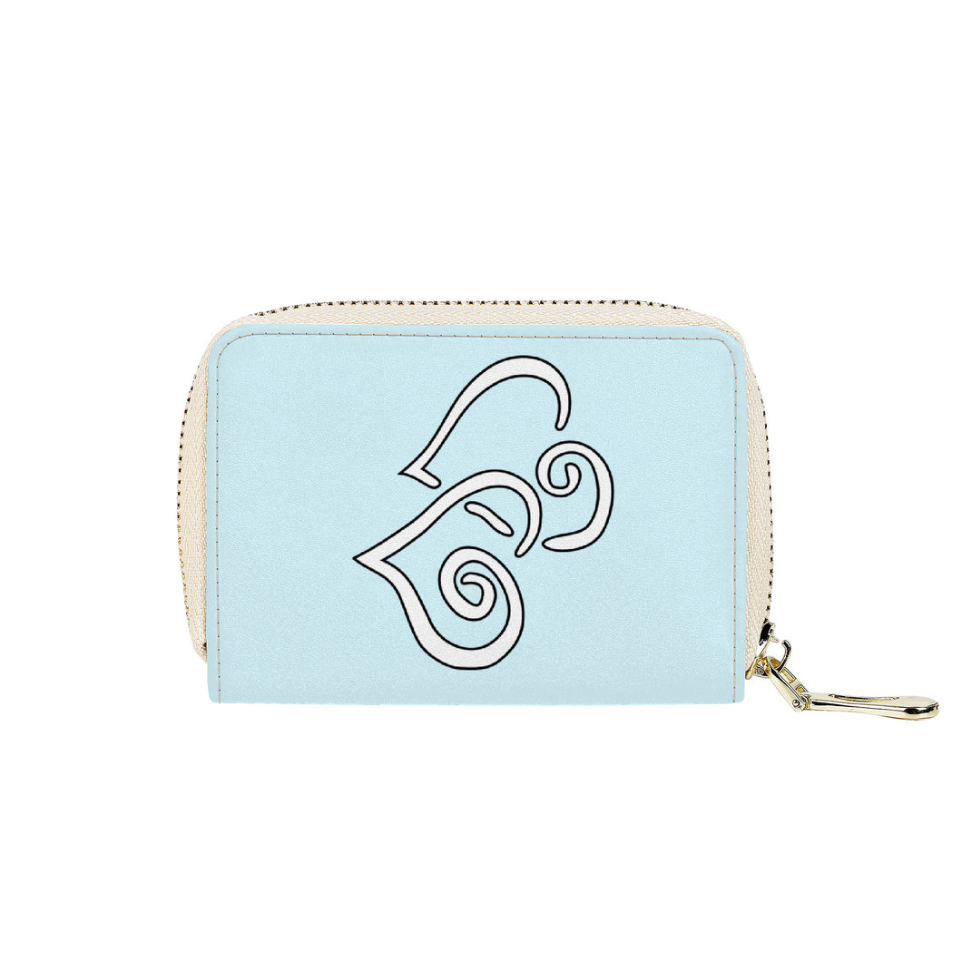 Ti Amo I love you - Exclusive Brand - Mabel Blue - Double White Heart - PU Leather - Zipper Card Holder