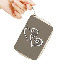 Load image into Gallery viewer, Ti Amo I love you - Exclusive Brand - Makara Brown - Double White Heart - Zipper Card Holder
