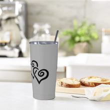 Load image into Gallery viewer, Ti Amo I love you - Exclusive Brand - Silver Chalice - Double Black Heart - 20oz Stainless Steel Straw Lid Cup
