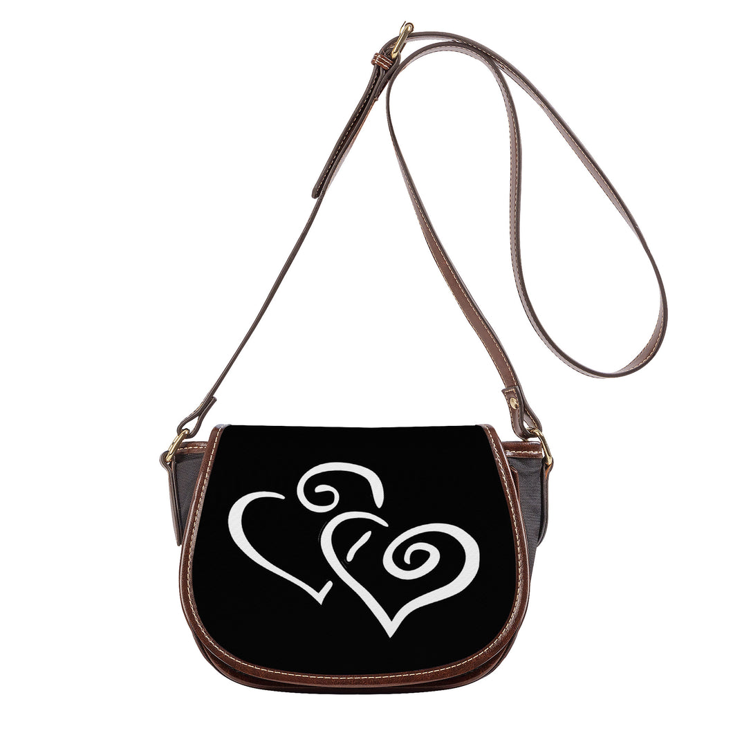 Ti Amo I love you - Exclusive Brand - Black - Double White Heart - Saddle Bag