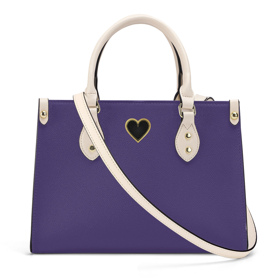 Ti Amo I love you - Exclusive Brand - Violet Crescent - Luxury Womens PU Tote Bag - Cream Straps