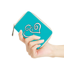 Load image into Gallery viewer, Ti Amo I love you - Exclusive Brand - Vivid Cyan (Robin&#39;s Egg Blue) -  Double White Heart - PU Leather -  Zipper Card Holder
