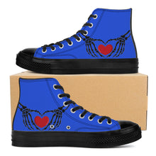 Load image into Gallery viewer, Ti Amo I love you - Exclusive Brand - Enchanting Sapphire - Skeleton Hands wit Heart - High Top Canvas Shoes - Black Soles
