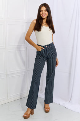 Judy Blue Cassidy Full Size - Striped - High Waisted Tummy Control Striped Straight Jeans Ti Amo I love you