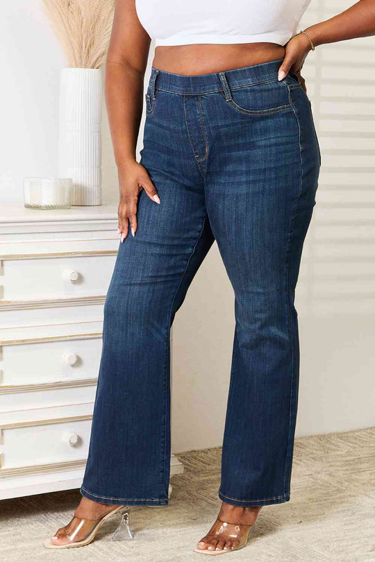 Judy Blue Full Size Elastic Waistband Slim Bootcut Jeans Ti Amo I love you