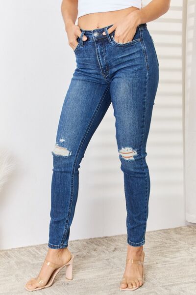 Judy Blue Full Size High Waist Distressed Slim Jeans Ti Amo I love you