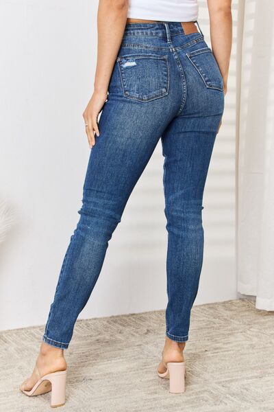 Judy Blue Full Size High Waist Distressed Slim Jeans Ti Amo I love you