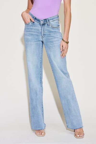 Judy Blue Full Size V Front Waistband Straight Jeans Ti Amo I love you