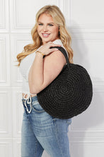 Load image into Gallery viewer, Justin Taylor Beach Date Straw Rattan Handbag in Black Ti Amo I love you
