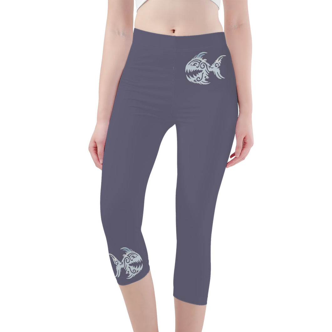 Ti Amo I love you -  Exclusive Brand - Dolphin - Womens / Teen Girls  / Womens Plus Size  - Angry Fish - Capri Yoga Leggings - Sizes XS-3XL