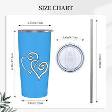 Load image into Gallery viewer, Ti Amo I love you - Exclusive Brand - Picton Blue 2 - Double White Heart - 20oz Stainless Steel Straw Lid Cup
