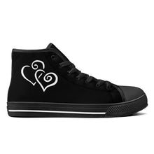 Load image into Gallery viewer, Ti Amo I love you - Exclusive Brand - Black  - Double White Heart High-Top Canvas Shoes - Black Soles
