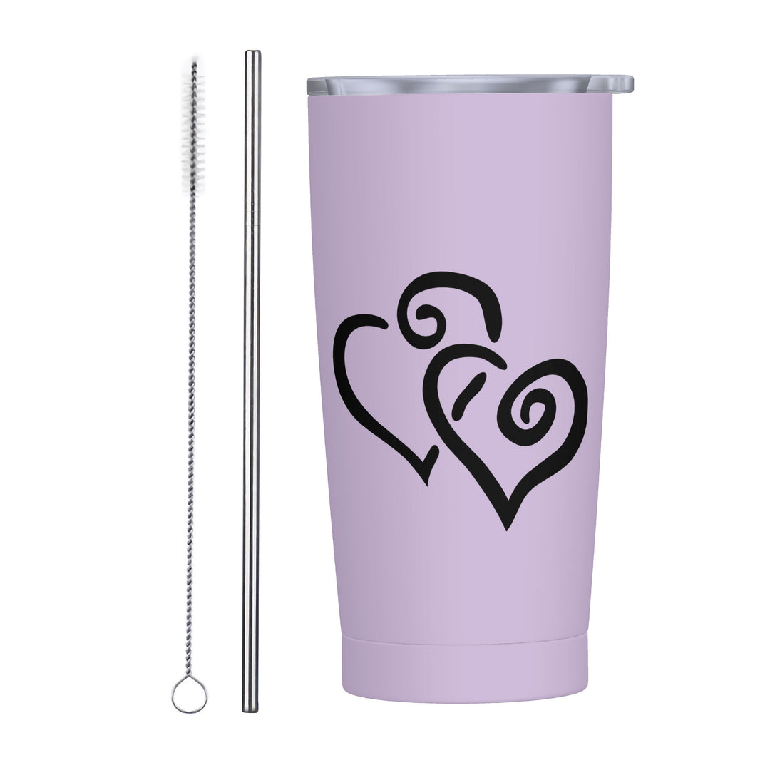 Ti Amo I love you - Exclusive Brand - Lavender Gray - Double Black Heart - 20oz Stainless Steel Straw Lid Cup
