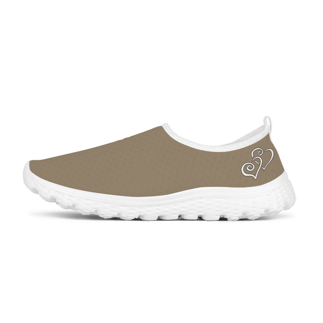 Ti Amo I love you - Exclusive Brand - Beaver - Double White Heart - Women's Mesh Running Shoes - White Soles