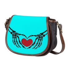 Load image into Gallery viewer, Ti Amo I love you - Exclusive Brand  - Aqua / Cyan - Skeleton Hands with Heart - Saddle Bag
