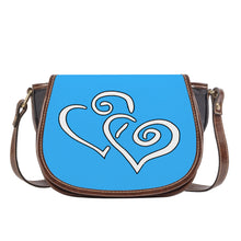 Load image into Gallery viewer, Ti Amo I love you - Exclusive Brand - Medium Cyan Blue - Double White Heart - Saddle Bag
