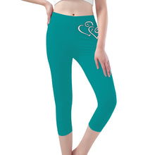 Load image into Gallery viewer, Ti Amo I love you - Exclusive Brand - Veridian Green - Double White Heart - Womens / Teen Girls / Womens Plus Size - Capri Yoga Leggings - Sizes XS-3XL
