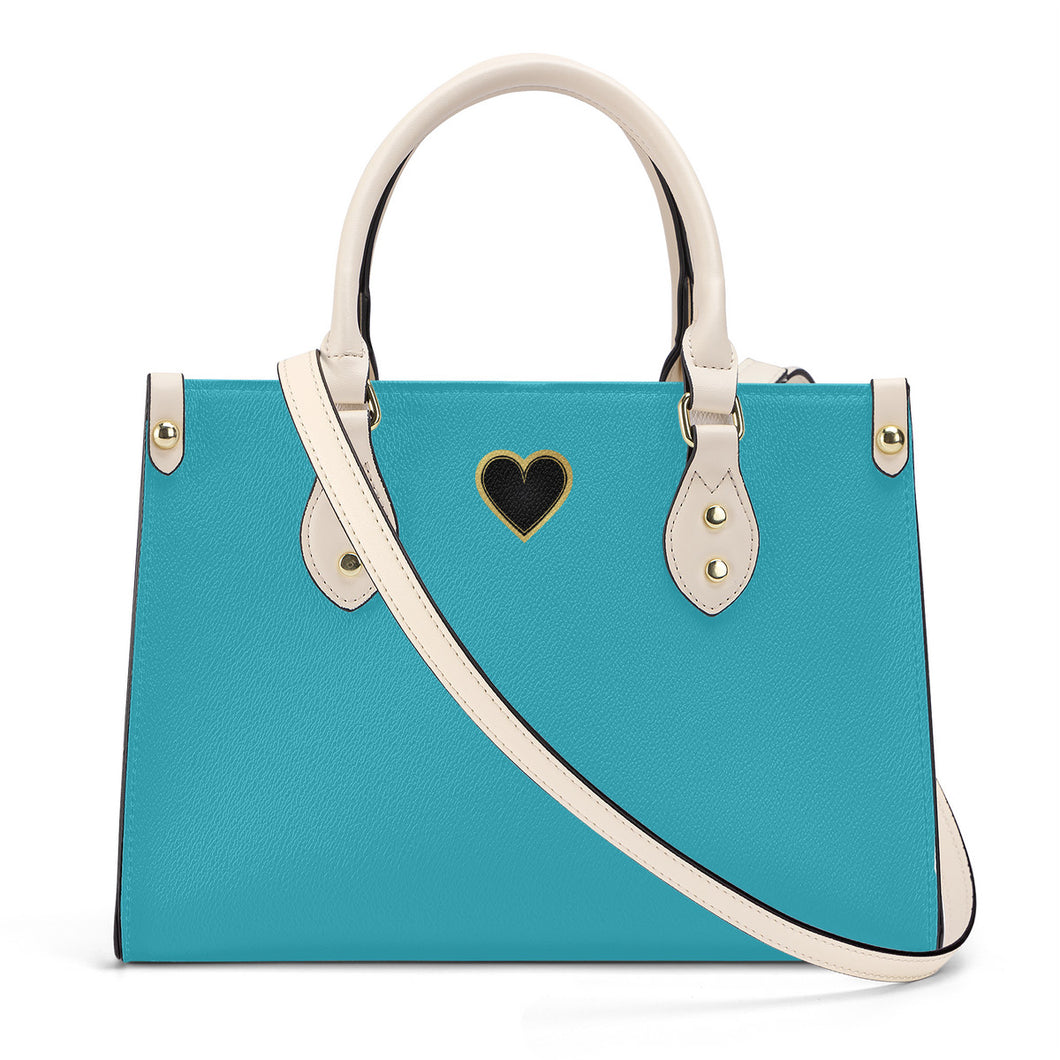 Ti Amo I love you - Exclusive Brand - Macaw Blue Green - Luxury Womens PU Tote Bag - Cream Straps