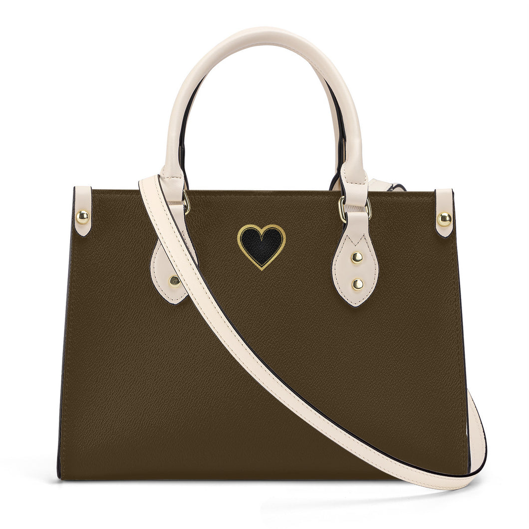 Ti Amo I love you - Exclusive Brand - Cafe Noir - Luxury Womens PU Tote Bag - Cream Straps