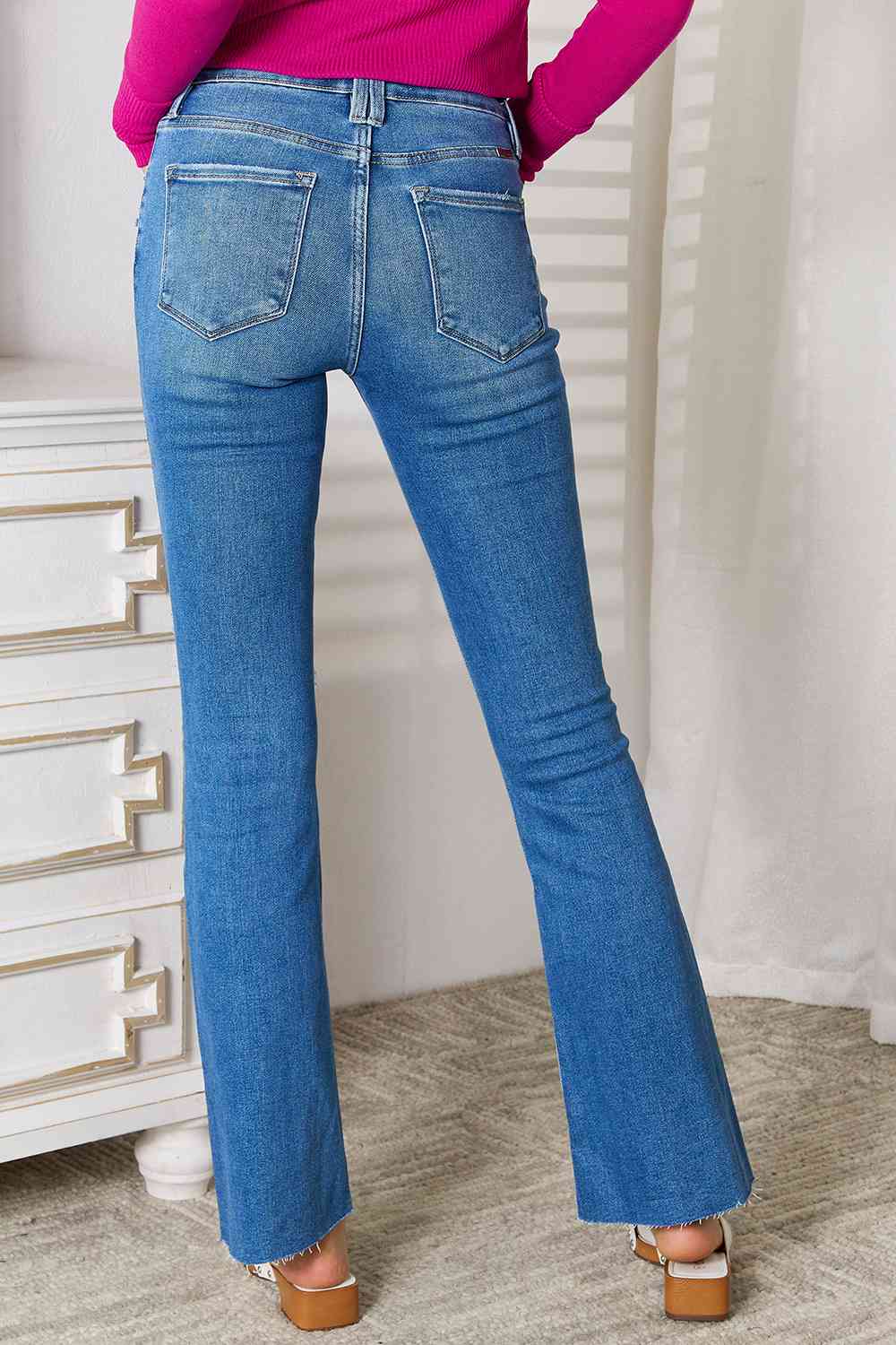 Kancan Full Size Distressed Raw Hem Bootcut Jeans Ti Amo I love you
