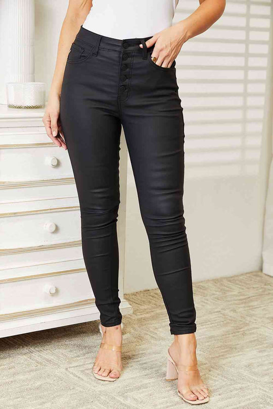 Kancan Full Size High Rise Black Coated Ankle Skinny Jeans - Sizes 0-15 & 16W-22W Ti Amo I love you